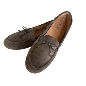 Vionic Virginia Women's Taupe Suede Loafers with Leather Ties, Size 10 Wide